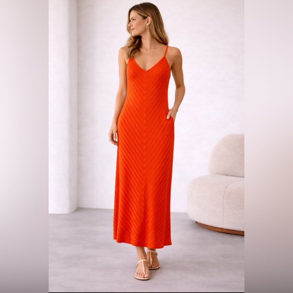 Victoria's Secret Dresses & Skirts - Victoria’s Secret Collection Red Orange Maxi Dress | Chevron Knit V-Neck Medium